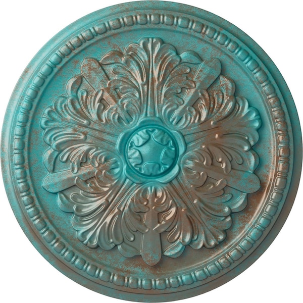 Ekena Millwork Swindon Ceiling Medallion (Fits Canopies up to 2 7/8"), 16 7/8"OD x 1 1/2"P, Copper Green Patina CM16SWCGS - main